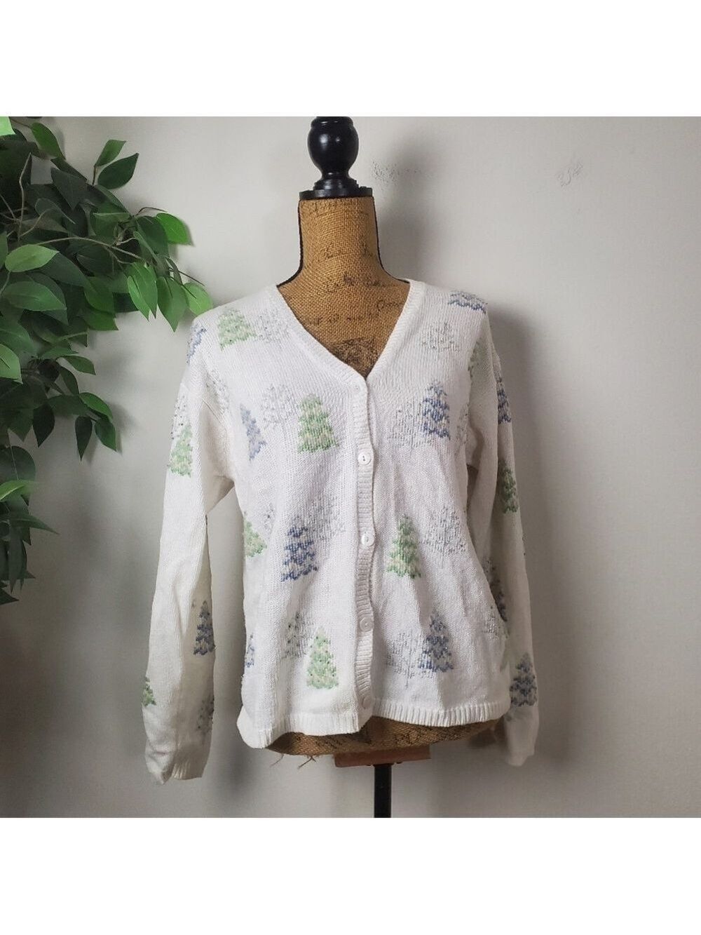 Vintage Marisa Christina Christmas Tree Embroidered Cardigan Sweater Medium